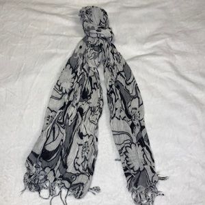 Black, white, gray floral scarf